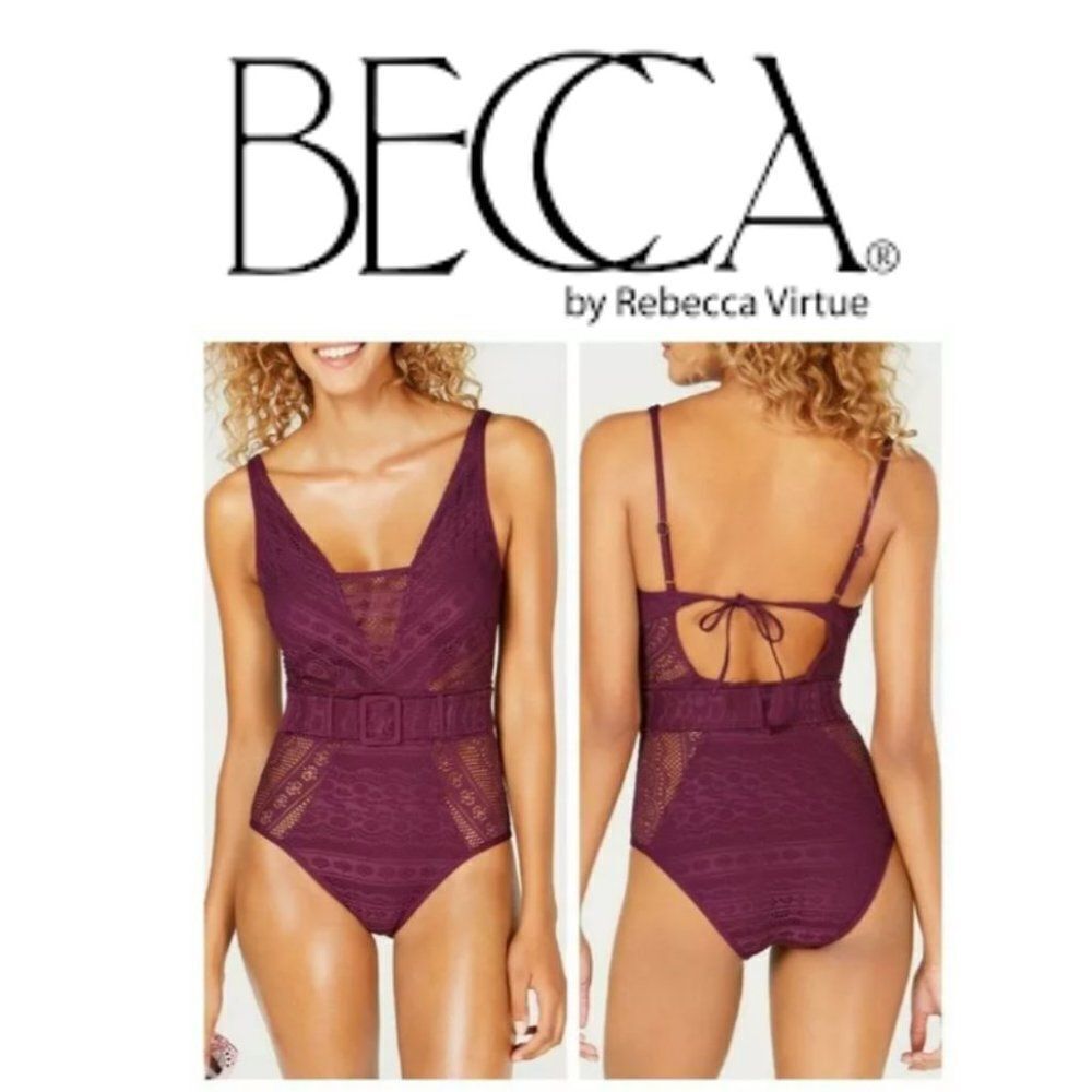 BECCA Crochet Plunge Show & Tell One Piece Swimsuit Size small